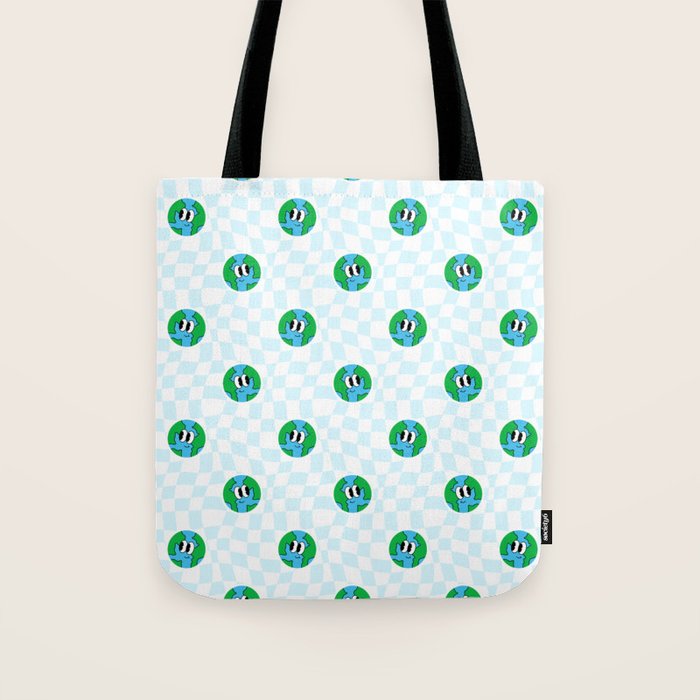 Retro cartoon earth planet checkered pattern Tote Bag Gallery Image 1