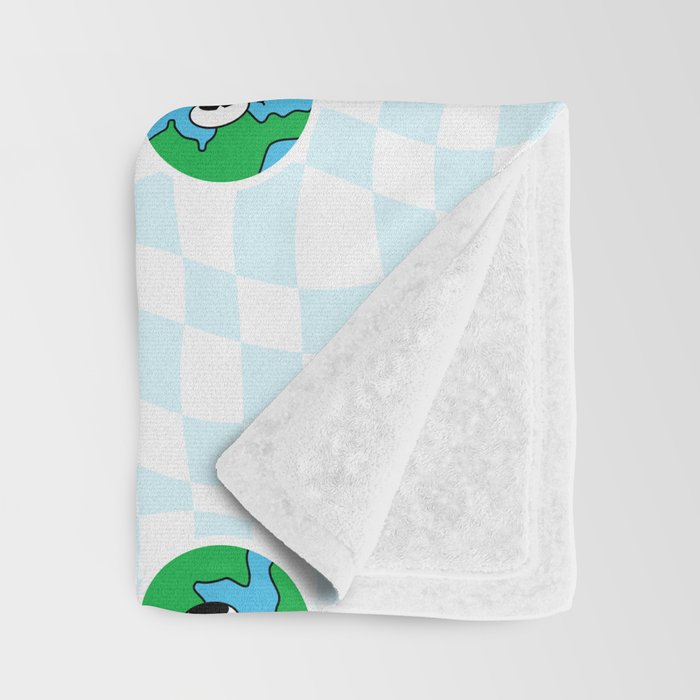 Retro cartoon earth planet checkered pattern Throw Blanket Gallery Image 3