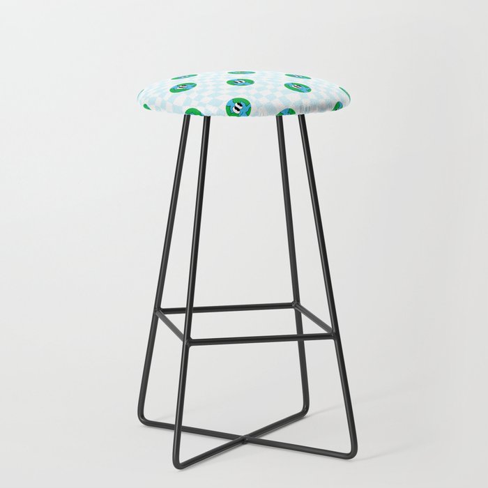 Retro cartoon earth planet checkered pattern Stool Gallery Image 1