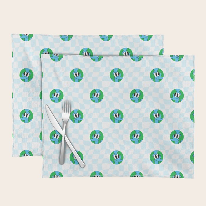 Retro cartoon earth planet checkered pattern Placemat Gallery Image 1