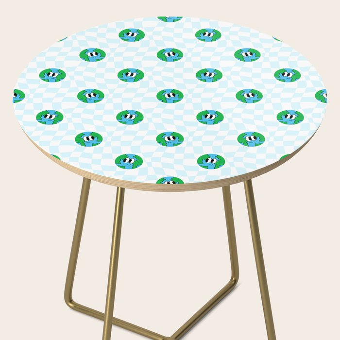 Retro cartoon earth planet checkered pattern Side Table Gallery Image 2