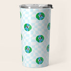 Retro cartoon earth planet checkered pattern Travel Mug Gallery Image 2