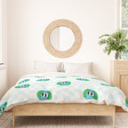 Retro cartoon earth planet checkered pattern Duvet Cover Gallery Image 3
