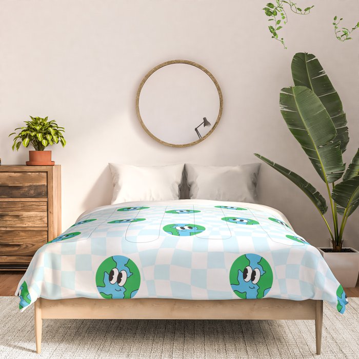 Retro cartoon earth planet checkered pattern Comforter Gallery Image 3