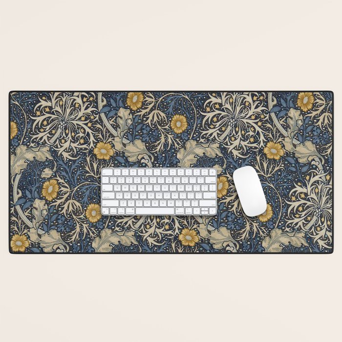 William Morris Seaweed Ink Woad Blue Desk Mat Gallery Image 1