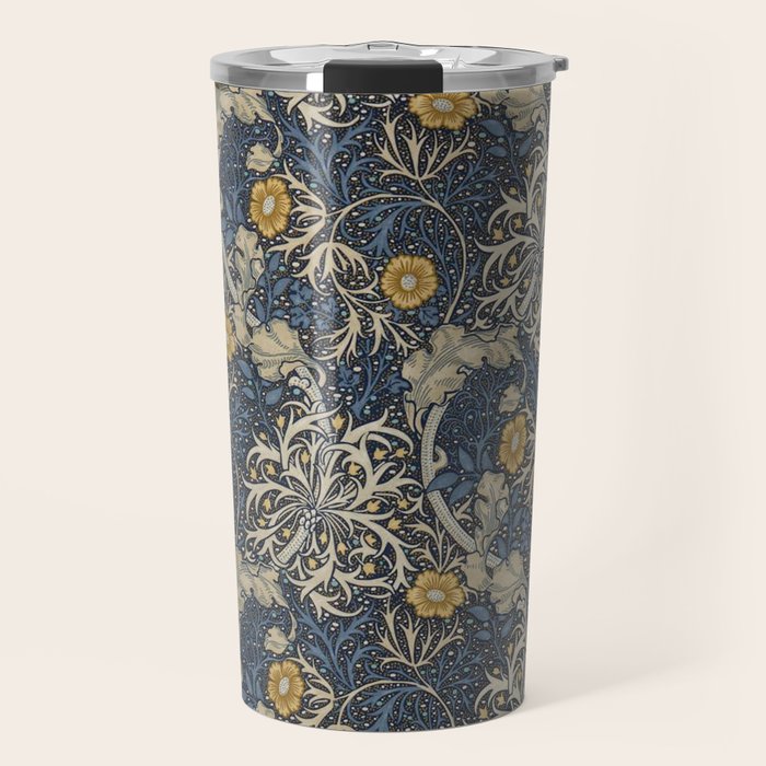 William Morris Seaweed Ink Woad Blue Travel Mug Gallery Image 1