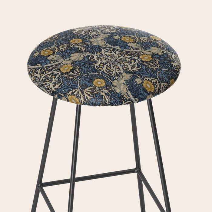 William Morris Seaweed Ink Woad Blue Stool Gallery Image 2