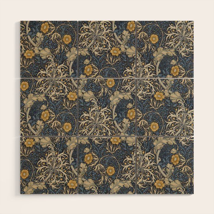 William Morris Seaweed Ink Woad Blue Wood Wall Art Gallery Image 1