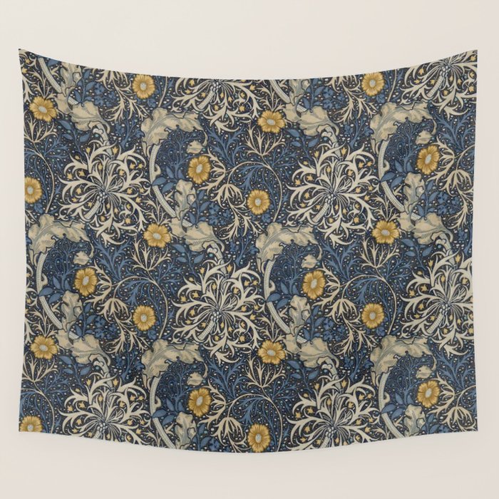 William Morris Seaweed Ink Woad Blue Wall Tapestry Gallery Image 4