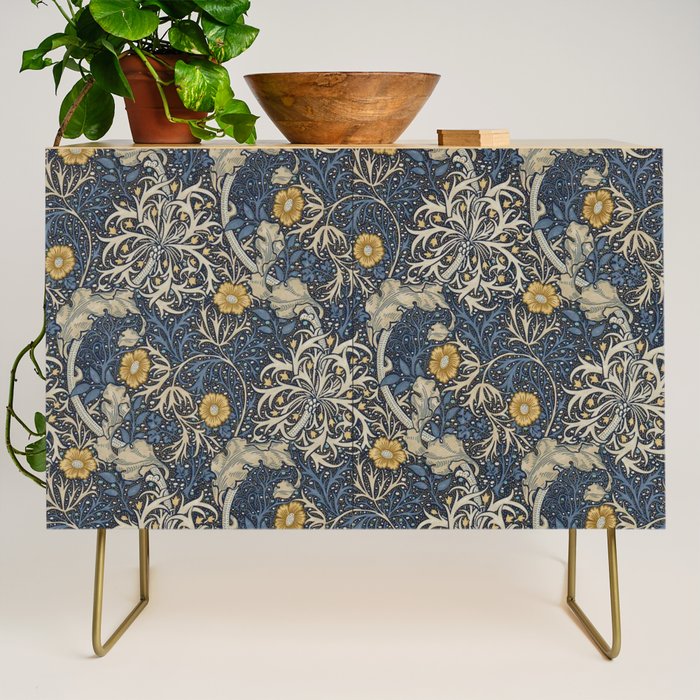 William Morris Seaweed Ink Woad Blue Credenza Gallery Image 1