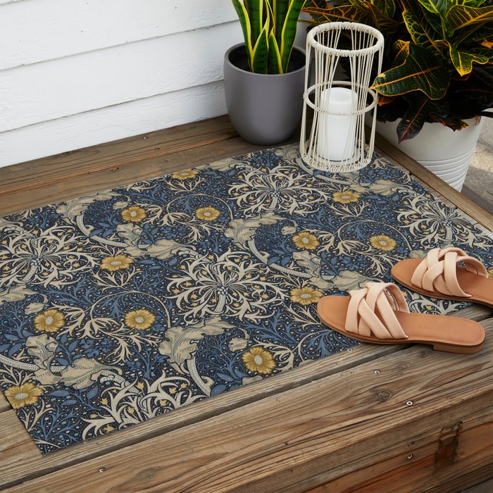 William Morris Seaweed Ink Woad Blue Outdoor Rug Gallery Image 2