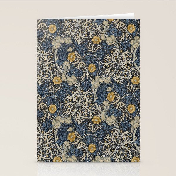 William Morris Seaweed Ink Woad Blue Stationery Card Gallery Image 2