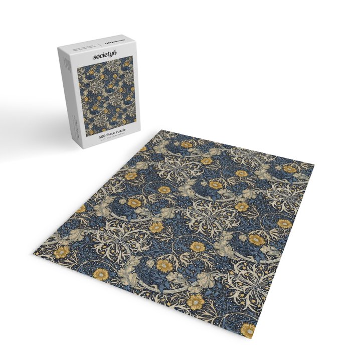 William Morris Seaweed Ink Woad Blue Jigsaw Puzzle Gallery Image 2
