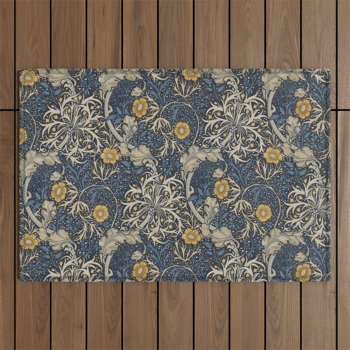 William Morris Seaweed Ink Woad Blue Outdoor Rug Gallery Image 1