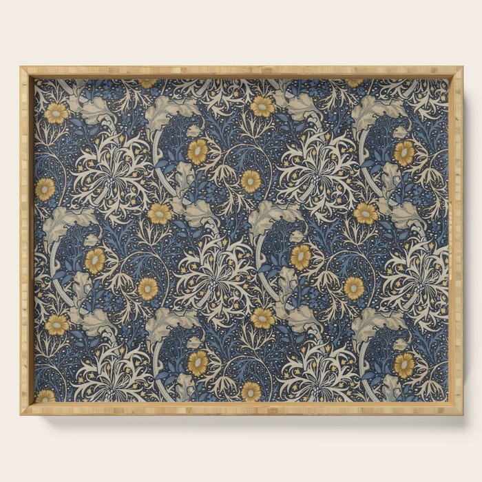 William Morris Seaweed Ink Woad Blue Serving Tray Gallery Image 1