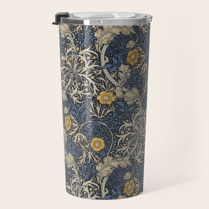 William Morris Seaweed Ink Woad Blue Travel Mug Gallery Image 3