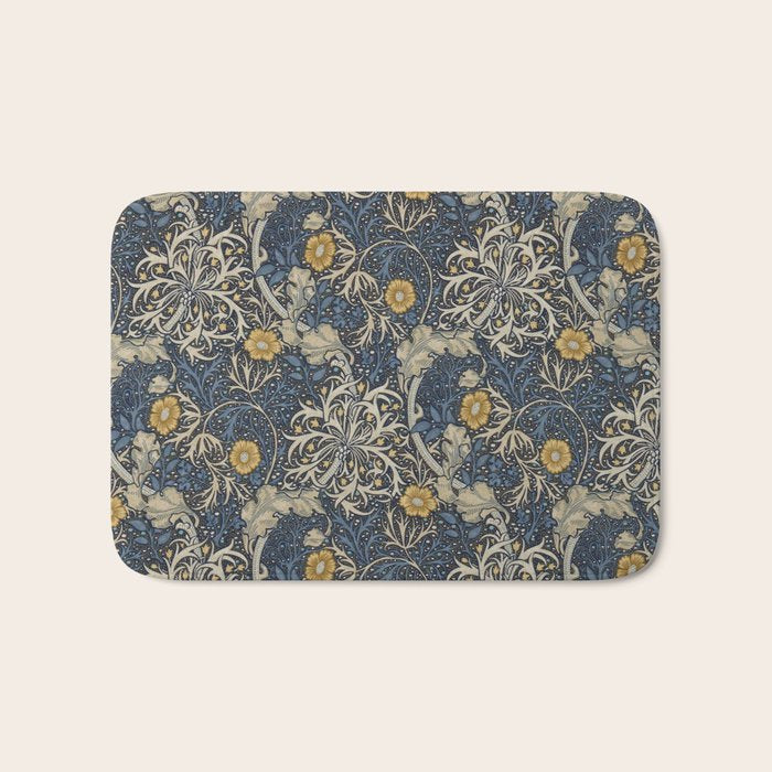William Morris Seaweed Ink Woad Blue Bath Mat Gallery Image 1