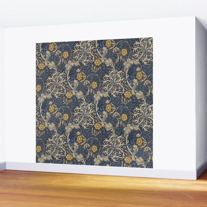 William Morris Seaweed Ink Woad Blue Wall Mural Gallery Image 2