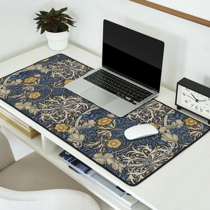 William Morris Seaweed Ink Woad Blue Desk Mat Gallery Image 2