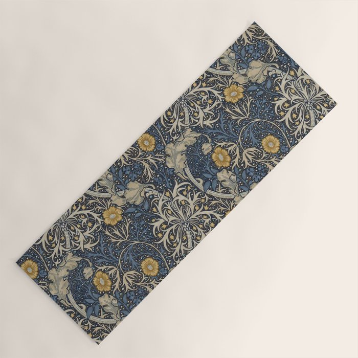 William Morris Seaweed Ink Woad Blue Yoga Mat Gallery Image 1