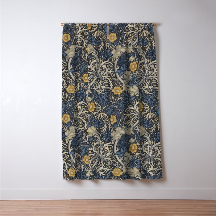 William Morris Seaweed Ink Woad Blue Window Curtain Gallery Image 3