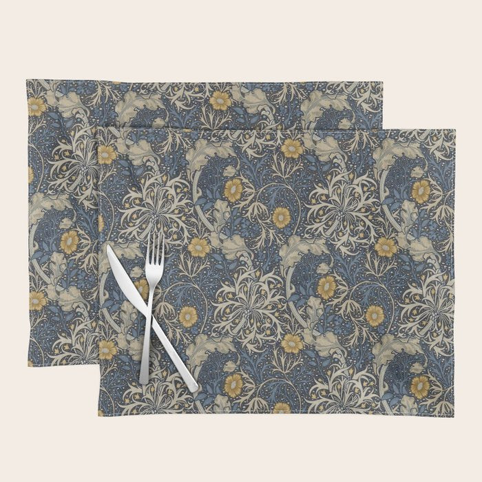 William Morris Seaweed Ink Woad Blue Placemat Gallery Image 1