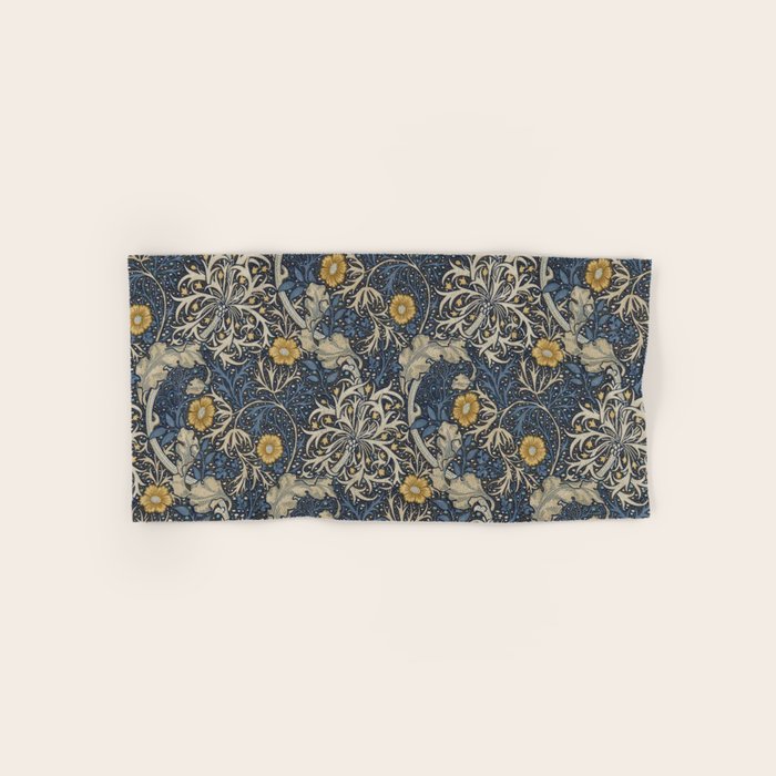 William Morris Seaweed Ink Woad Blue Bath Towel Gallery Image 1
