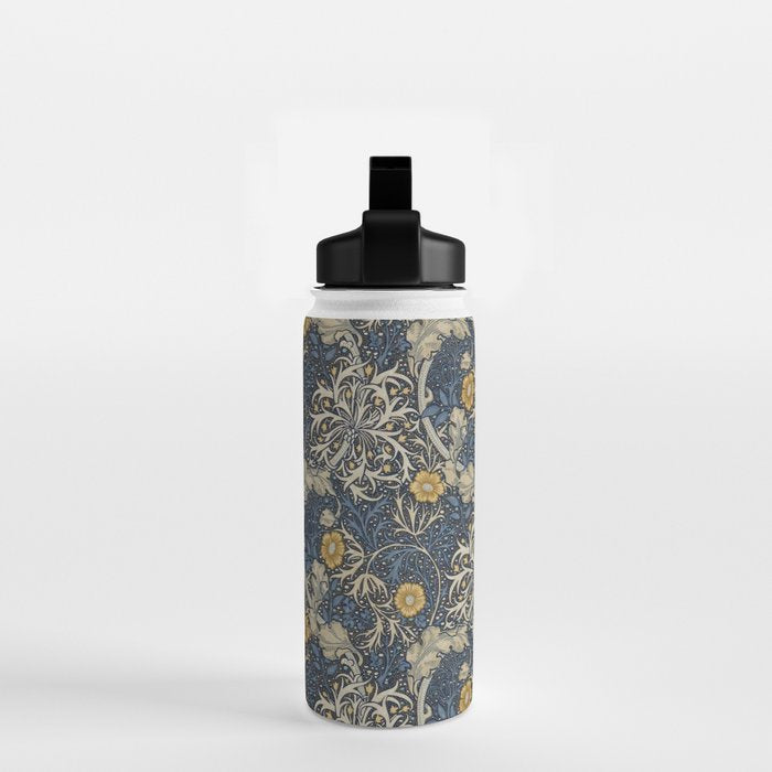 William Morris Seaweed Ink Woad Blue Water Bottle Gallery Image 2
