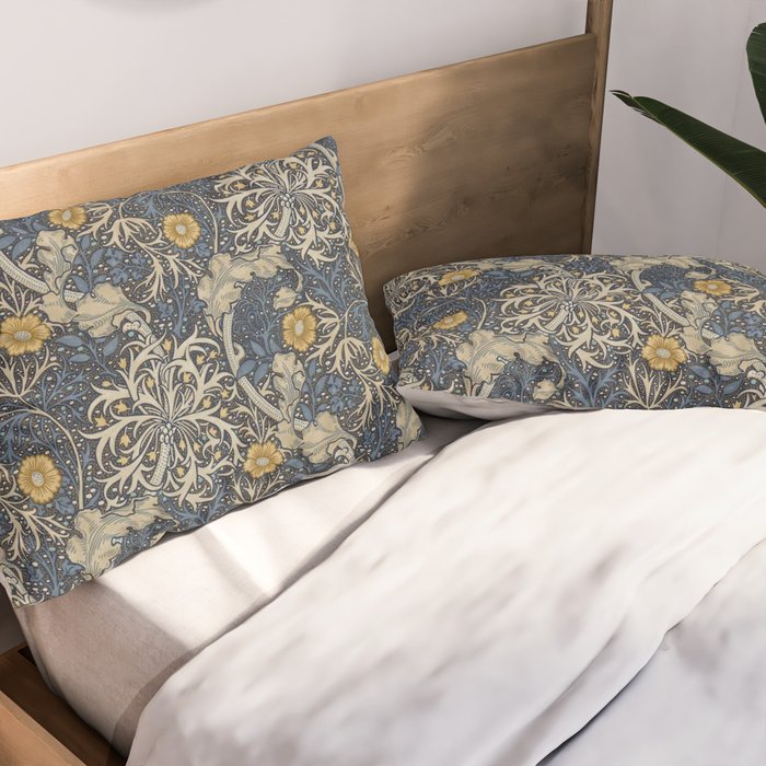 William Morris Seaweed Ink Woad Blue Pillow Sham Gallery Image 2