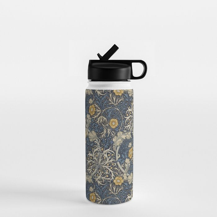 William Morris Seaweed Ink Woad Blue Water Bottle Gallery Image 1