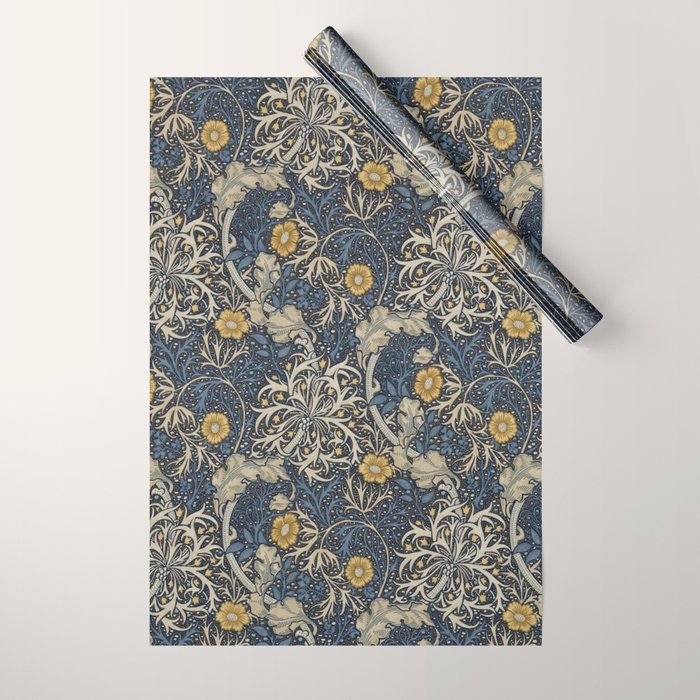 William Morris Seaweed Ink Woad Blue Wrapping Paper Gallery Image 1