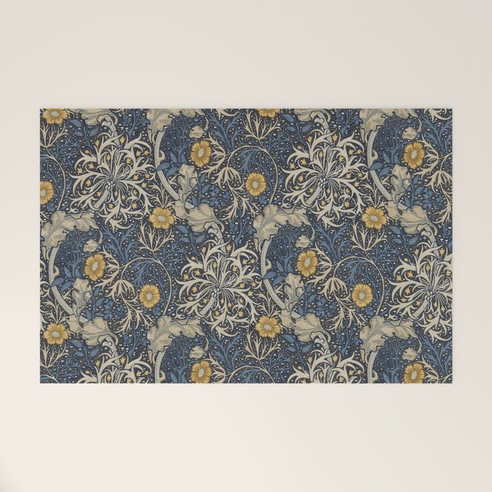 William Morris Seaweed Ink Woad Blue Welcome Mat Gallery Image 1