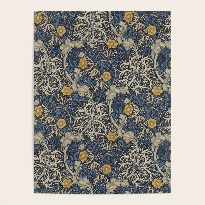 William Morris Seaweed Ink Woad Blue Poster Gallery Image 4