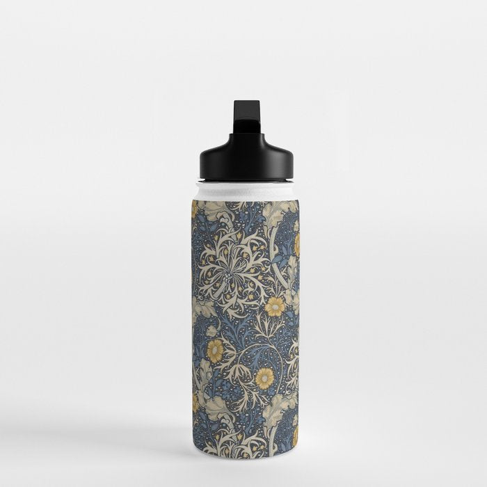 William Morris Seaweed Ink Woad Blue Water Bottle Gallery Image 3