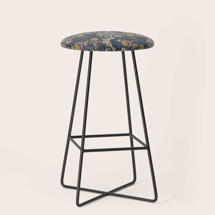 William Morris Seaweed Ink Woad Blue Stool Gallery Image 1