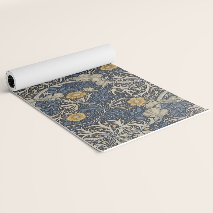 William Morris Seaweed Ink Woad Blue Yoga Mat Gallery Image 2