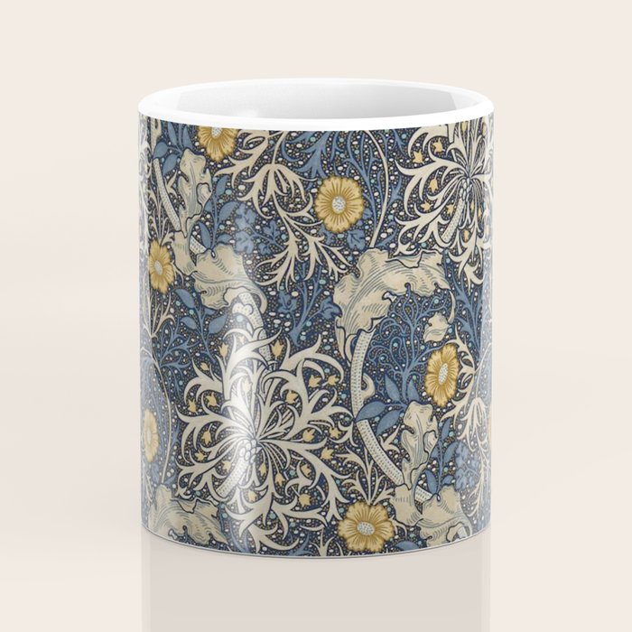 William Morris Seaweed Ink Woad Blue Coffee Mug Gallery Image 4