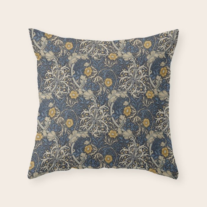 William Morris Seaweed Ink Woad Blue Throw Pillow Gallery Image 6