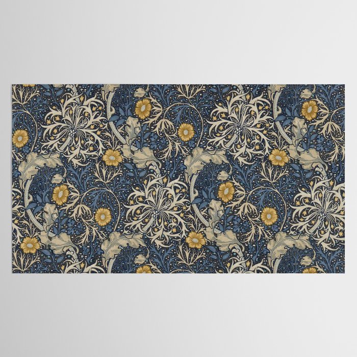 William Morris Seaweed Ink Woad Blue Tablecloth Gallery Image 2