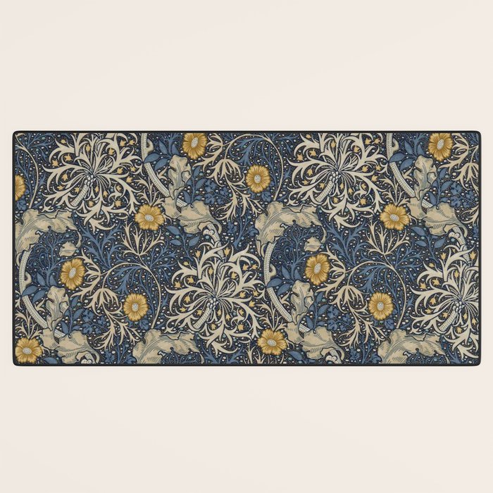 William Morris Seaweed Ink Woad Blue Desk Mat Gallery Image 3