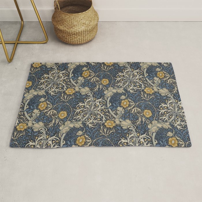 William Morris Seaweed Ink Woad Blue Rug Gallery Image 1