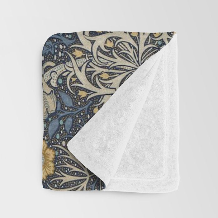 William Morris Seaweed Ink Woad Blue Throw Blanket Gallery Image 3