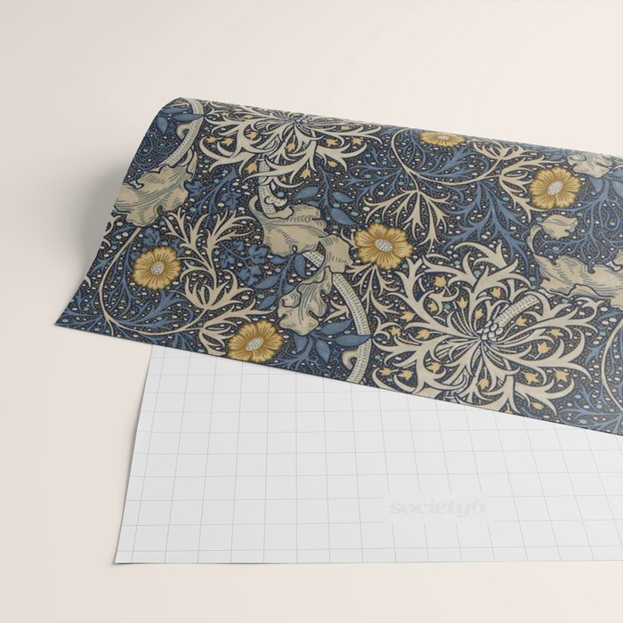 William Morris Seaweed Ink Woad Blue Wrapping Paper Gallery Image 2