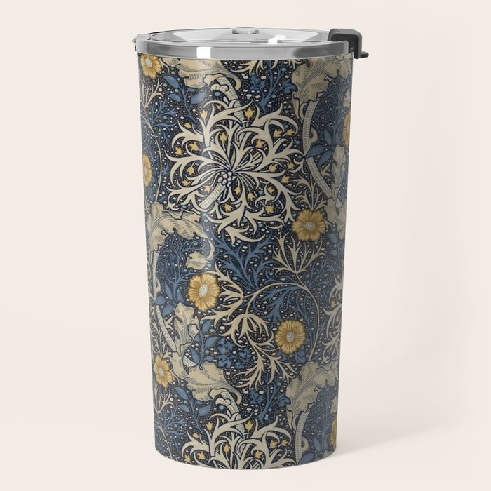 William Morris Seaweed Ink Woad Blue Travel Mug Gallery Image 2