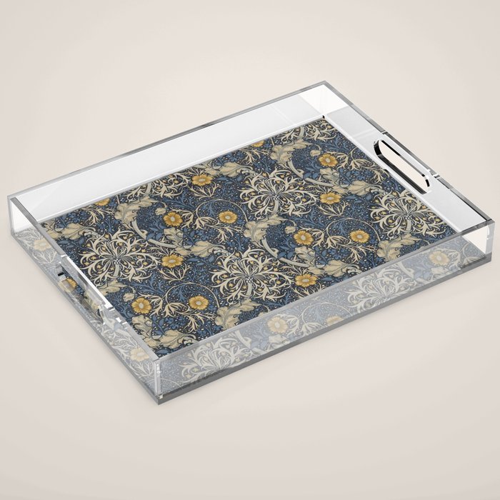 William Morris Seaweed Ink Woad Blue Acrylic Tray Gallery Image 1