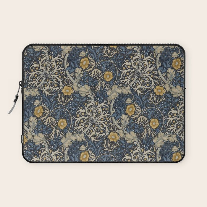 William Morris Seaweed Ink Woad Blue Laptop Sleeve Gallery Image 1