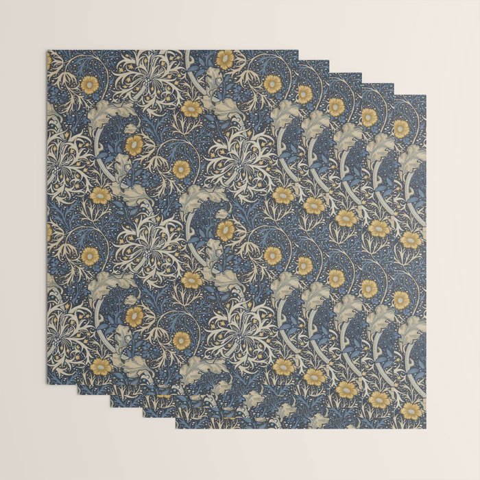 William Morris Seaweed Ink Woad Blue Wrapping Paper Gallery Image 3