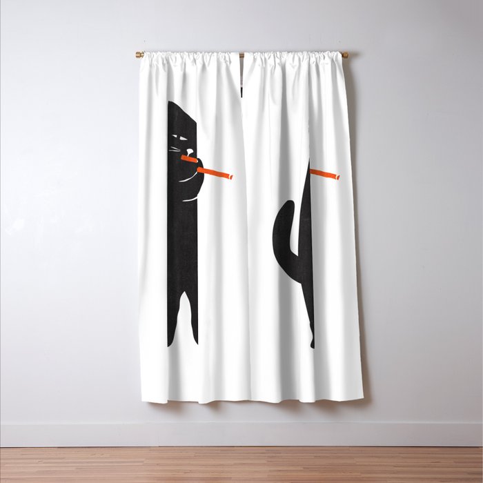 Black cat with flute Window Curtain Gallery Image 3