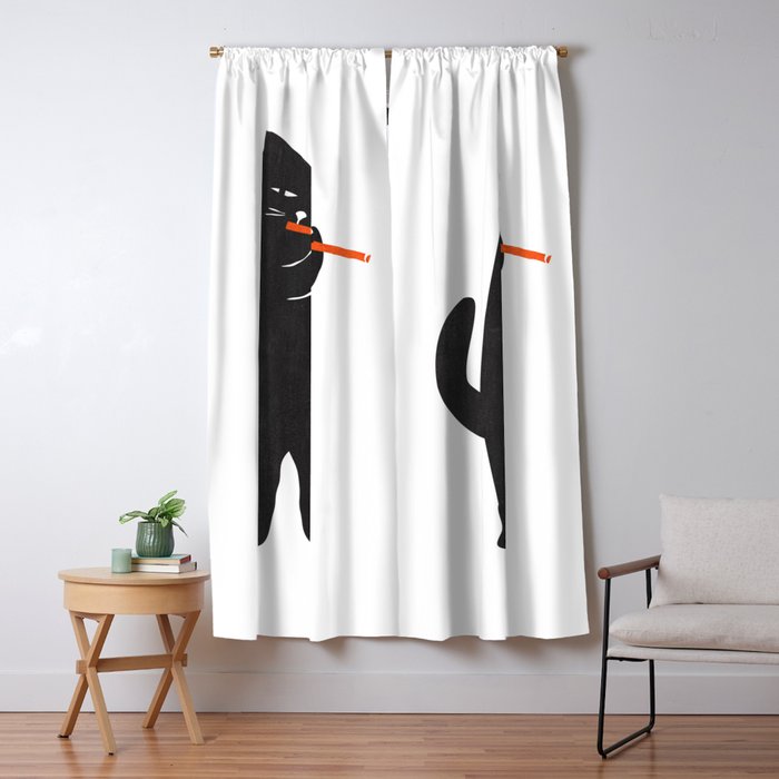 Black cat with flute Window Curtain Gallery Image 1