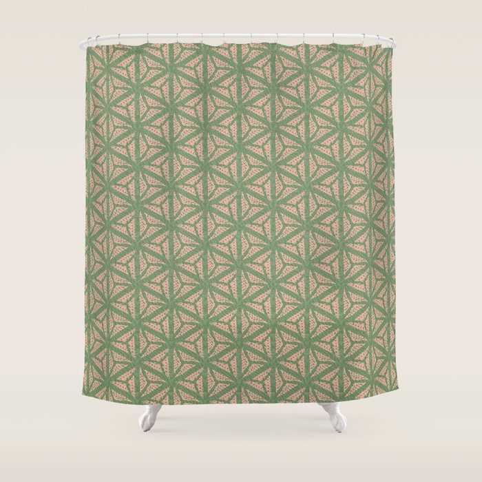 Threaded Geometric Green Peach Shower Curtain Gallery Image 1
